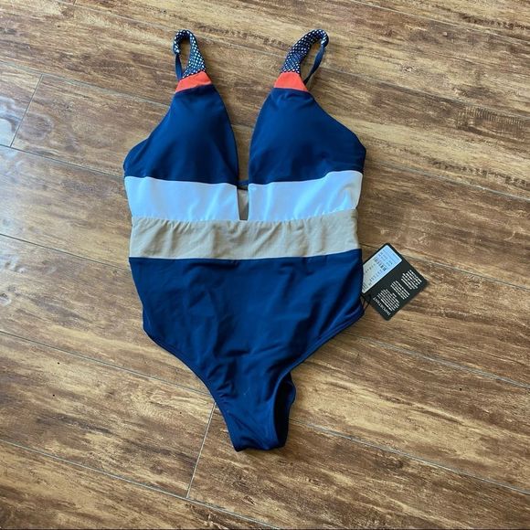 Jets by Jessika Allen Plunge One Piece Bathing Suit Size 10 - Picture 1 of 4